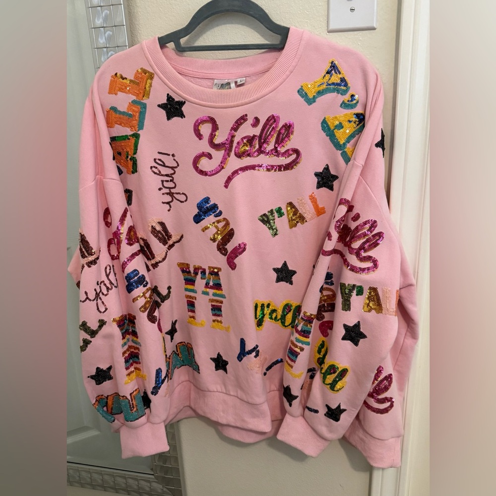 Queen Of Sparkles Y’all All Over Sweater In Pink - Size Large